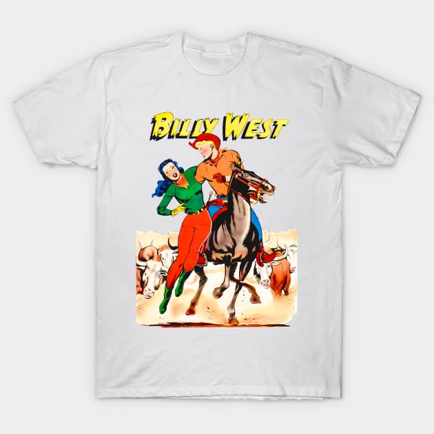 Bulls Cowboy Cowgirl Billy Horse Racing West Retro Comic Rodeo Vintage T-Shirt by REVISTANGO